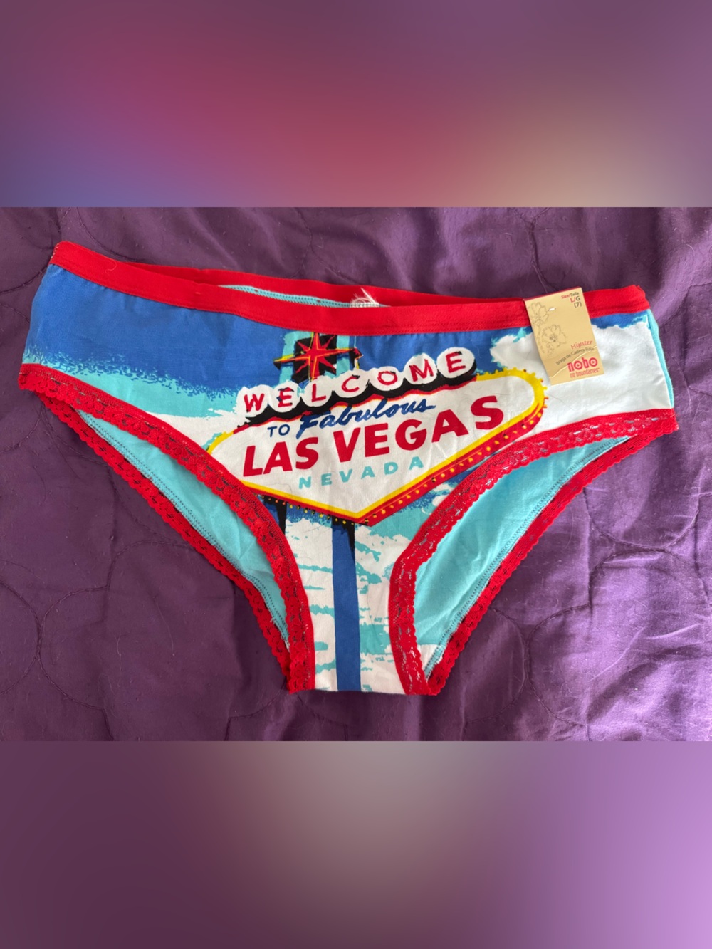 No Boundaries Las Vegas Graphic Bikini Briefs - Red & Light Blue